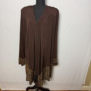 Hosanna Design USA Brown Open-Front Duster Cardigan 2XL + Leopard Trim